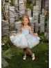 Sky Blue Lace Tulle Knee Length Flower Girl Dress